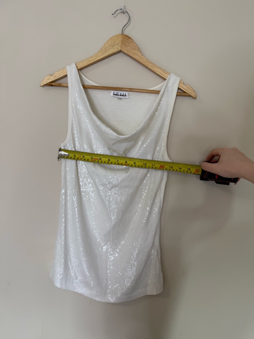 Lady Dutch White Sequin Cowl Neck Tank Top M - Picture 4 of 7